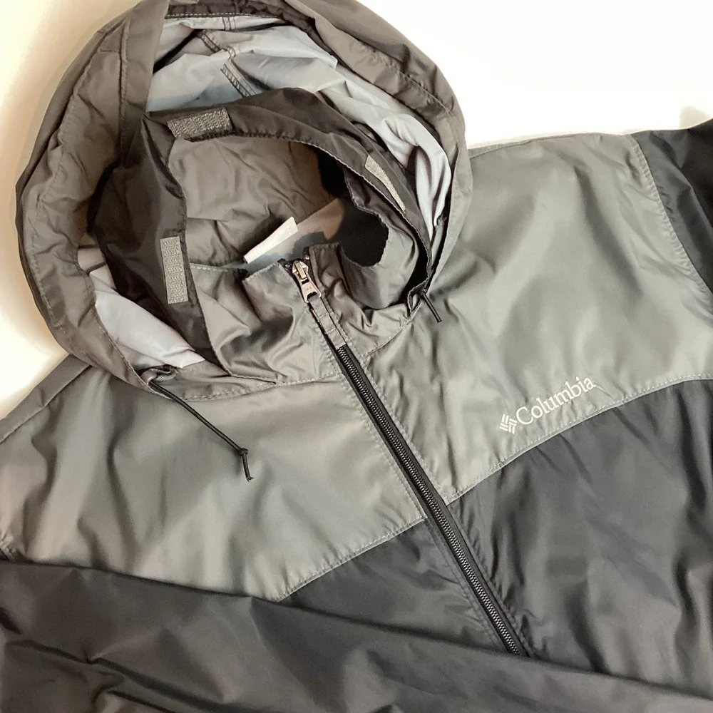 Columbia Mens Grey Black Full Zip Hooded Windbreaker Jacket Large RM2015 1442361